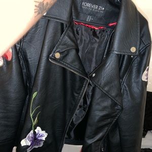 Forever 21 brand leather floral motor jacket